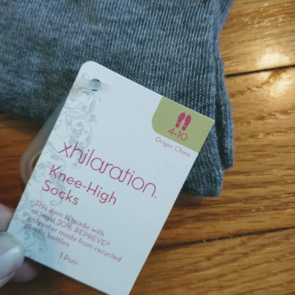 NWT xhilaration knee high grey sock size 4-10